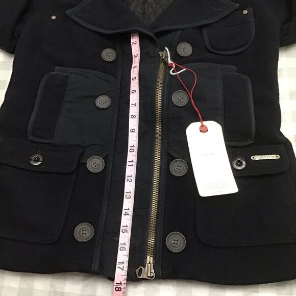 NWT Y2K REPLAY jacket pea coat navy blue wool & cotton 50% wool 50% cotton small - Picture 14 of 16